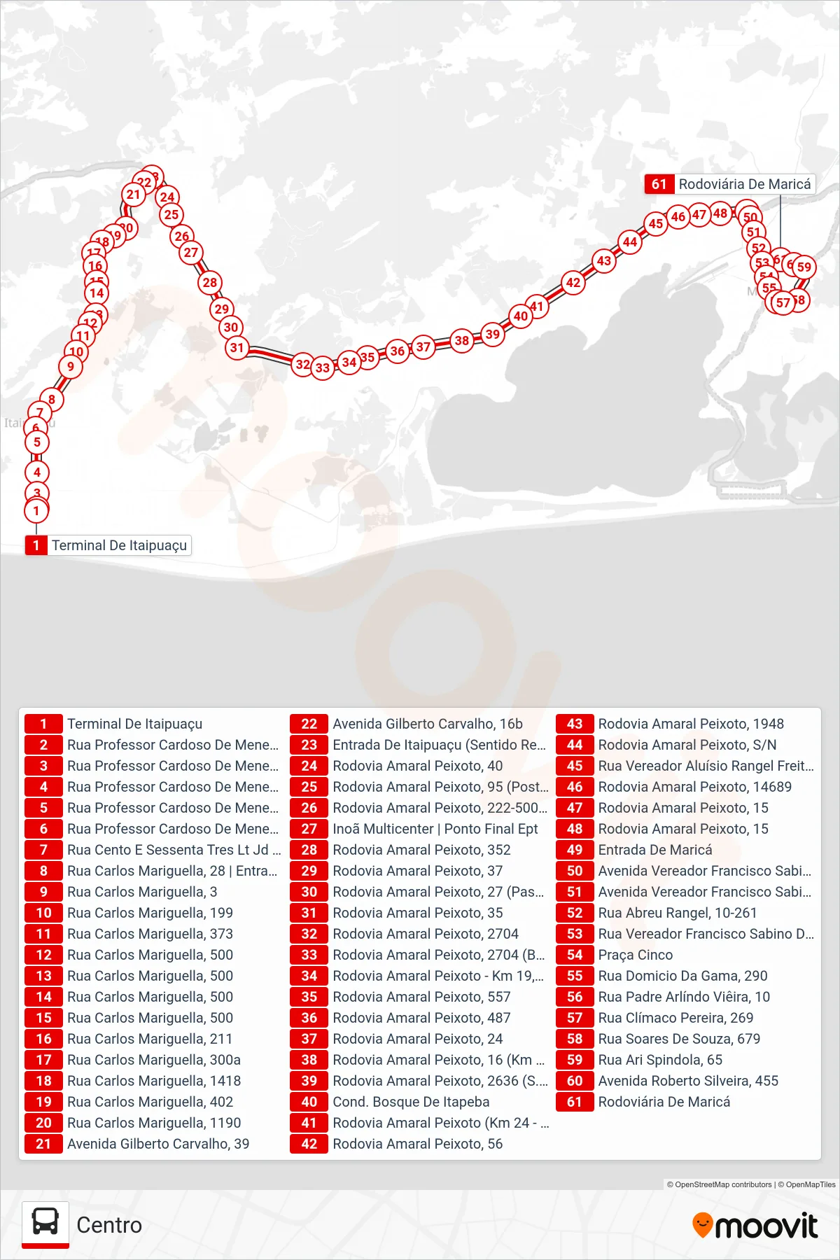Rota e paradas da linha de ônibus E30B (Centro) no mapa