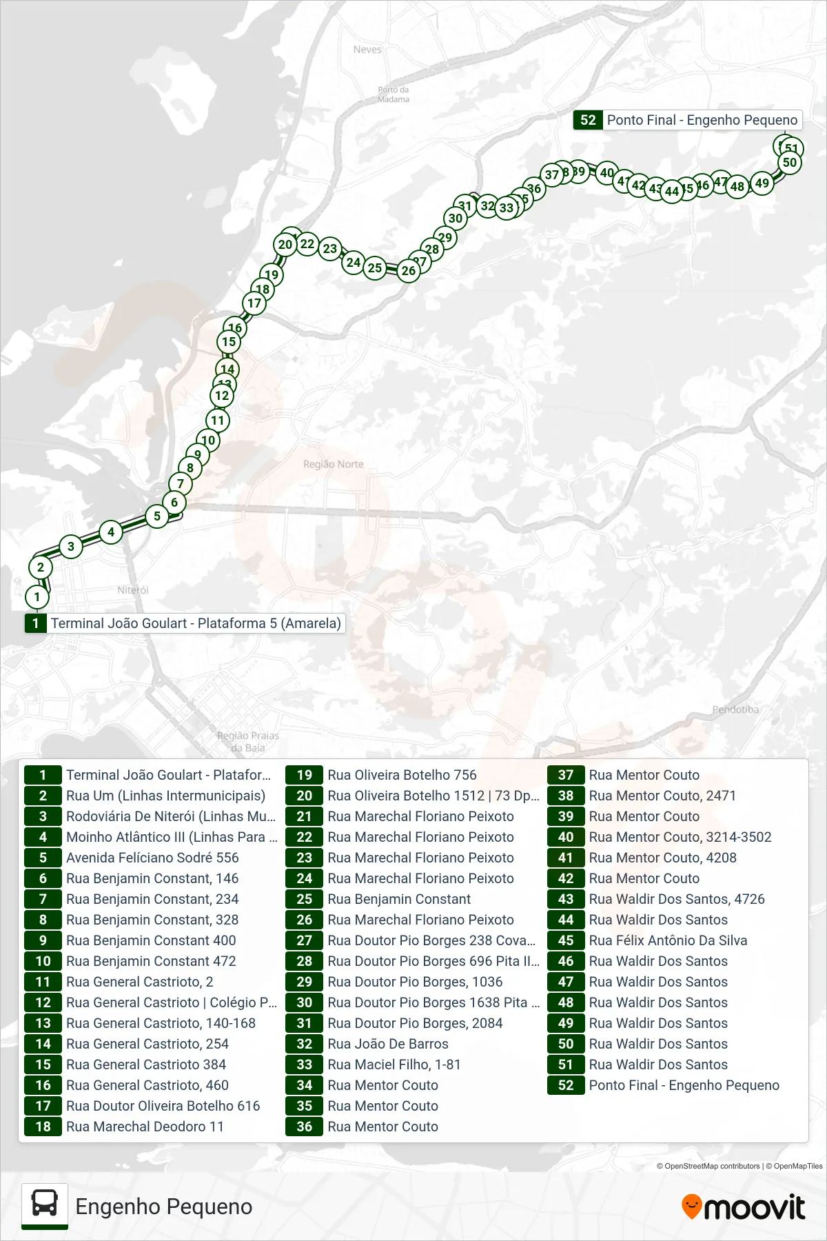 Rota e paradas da linha de ônibus 446 (Engenho Pequeno) no mapa