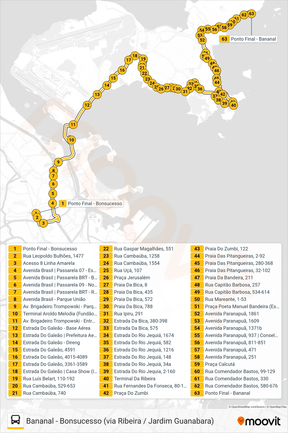 901 bus Line (Bananal) route and stops on a map