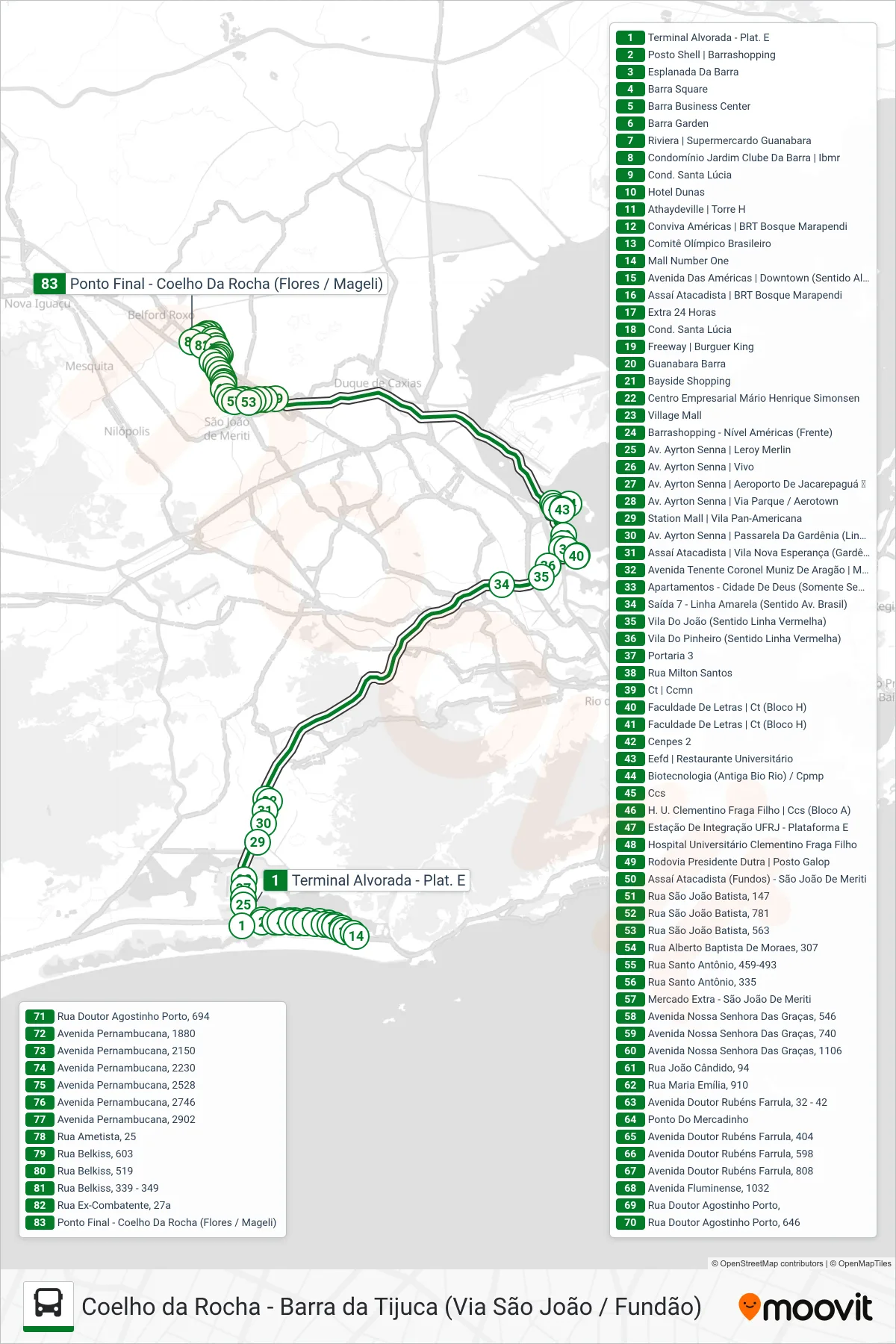 410T bus Line (Coelho Da Rocha (Via Fundão)) route and stops on a map