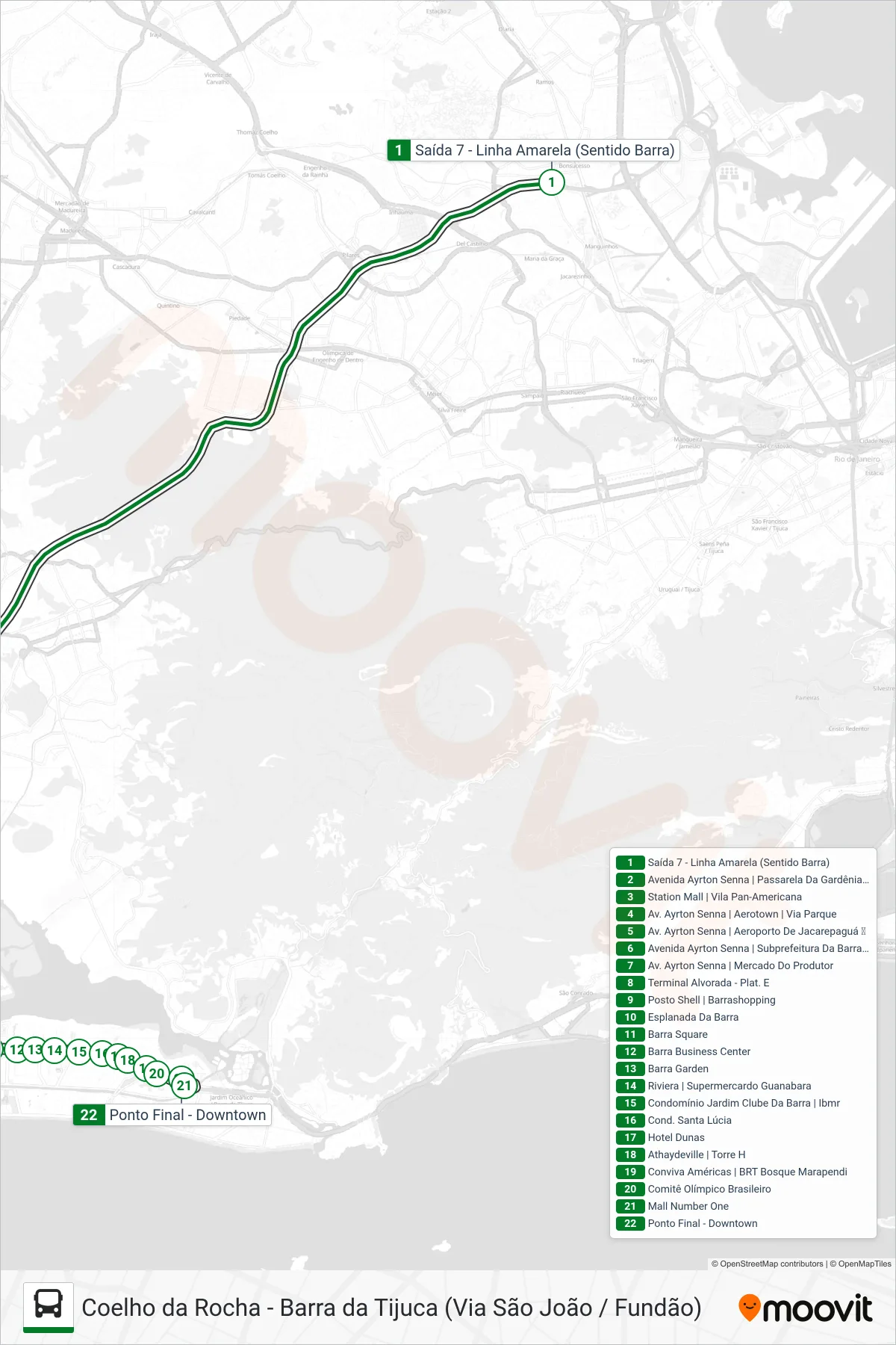 410T bus Line (Saída 7 → Barra Da Tijuca) route and stops on a map