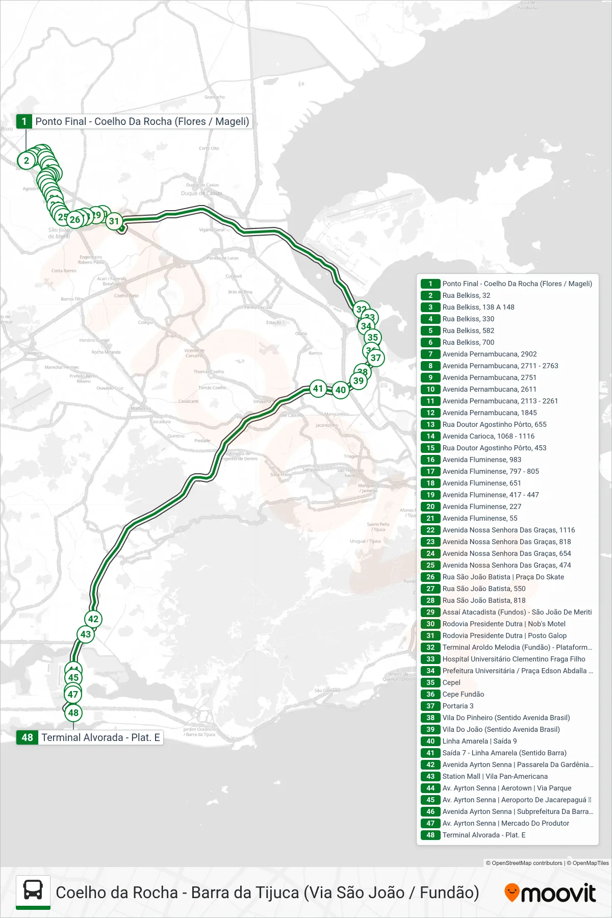 410T bus Line (Barra Da Tijuca (Via Fundão)) route and stops on a map