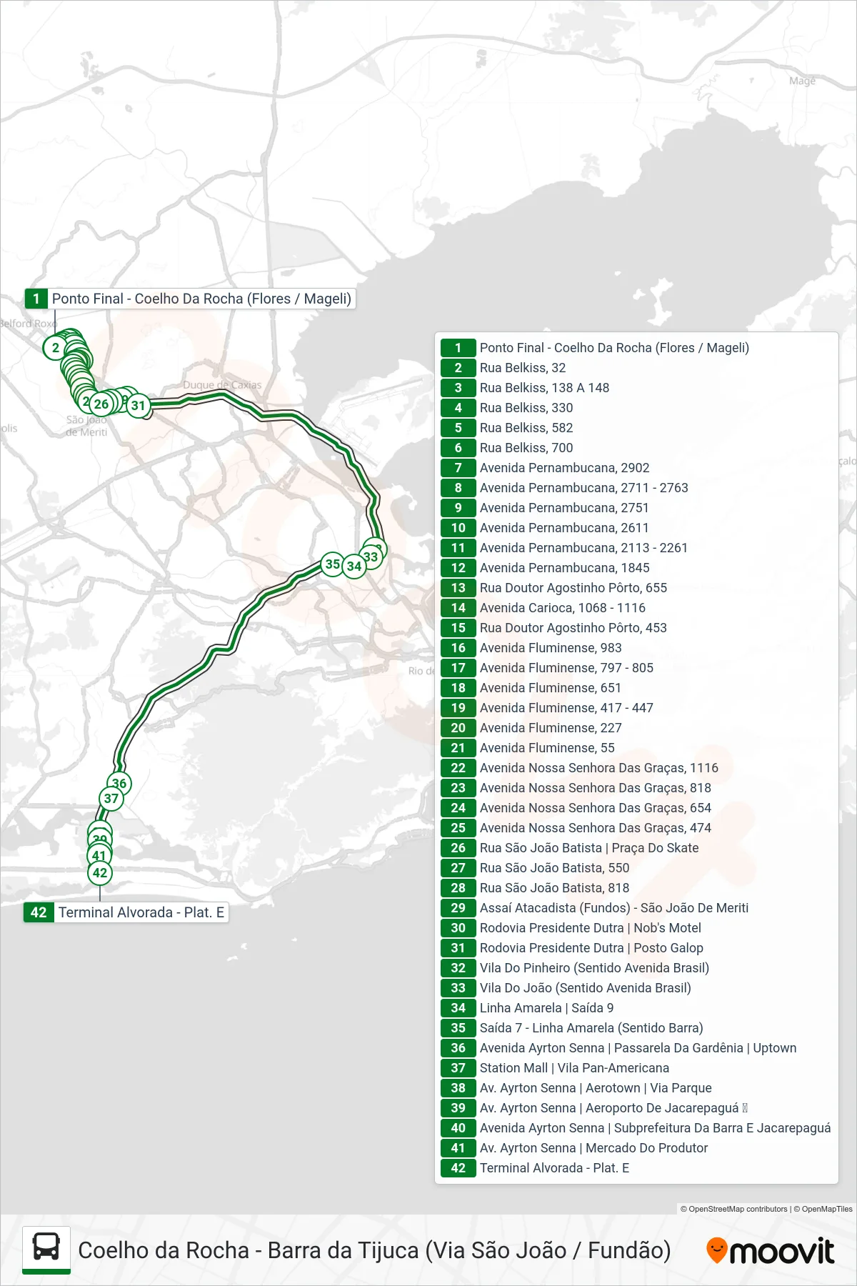 410T bus Line (Barra Da Tijuca (Expresso)) route and stops on a map