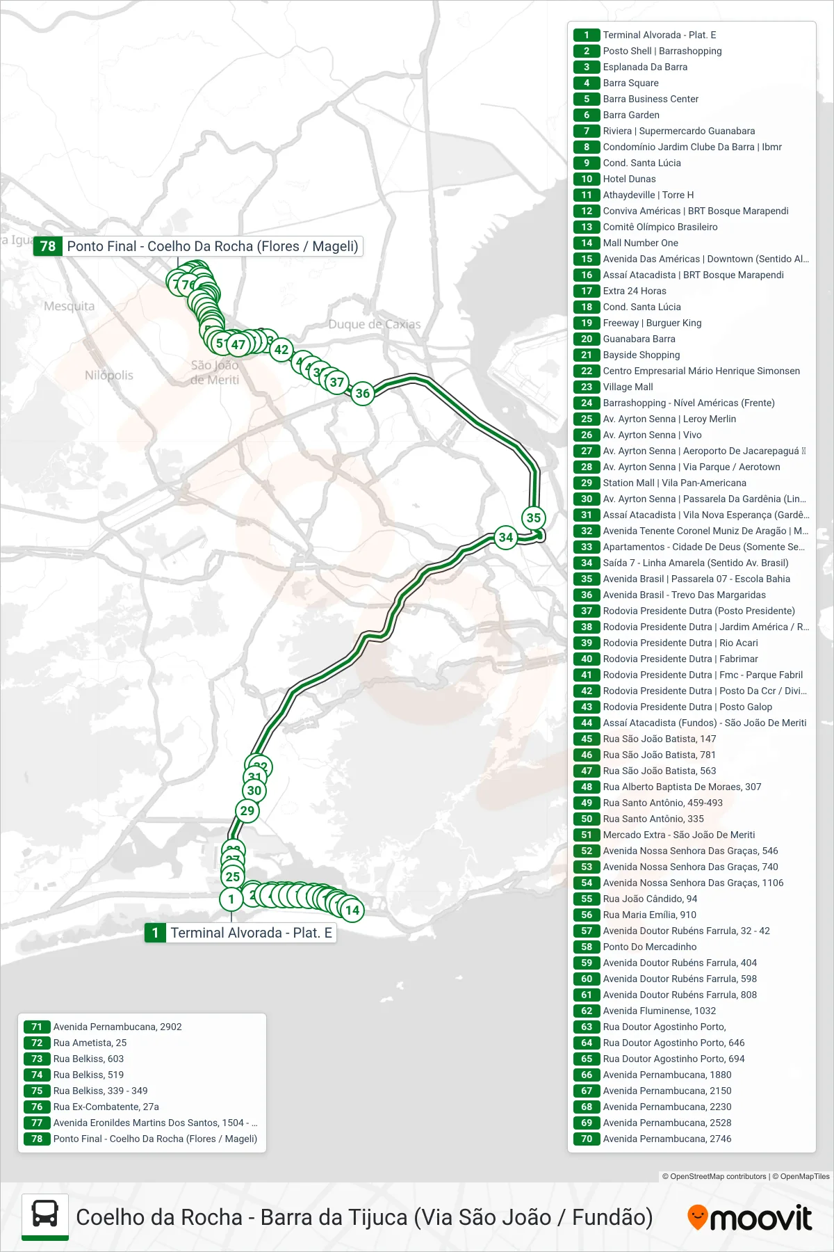 410T bus Line (Coelho Da Rocha (Expresso - Via Escola Bahia)) route and stops on a map