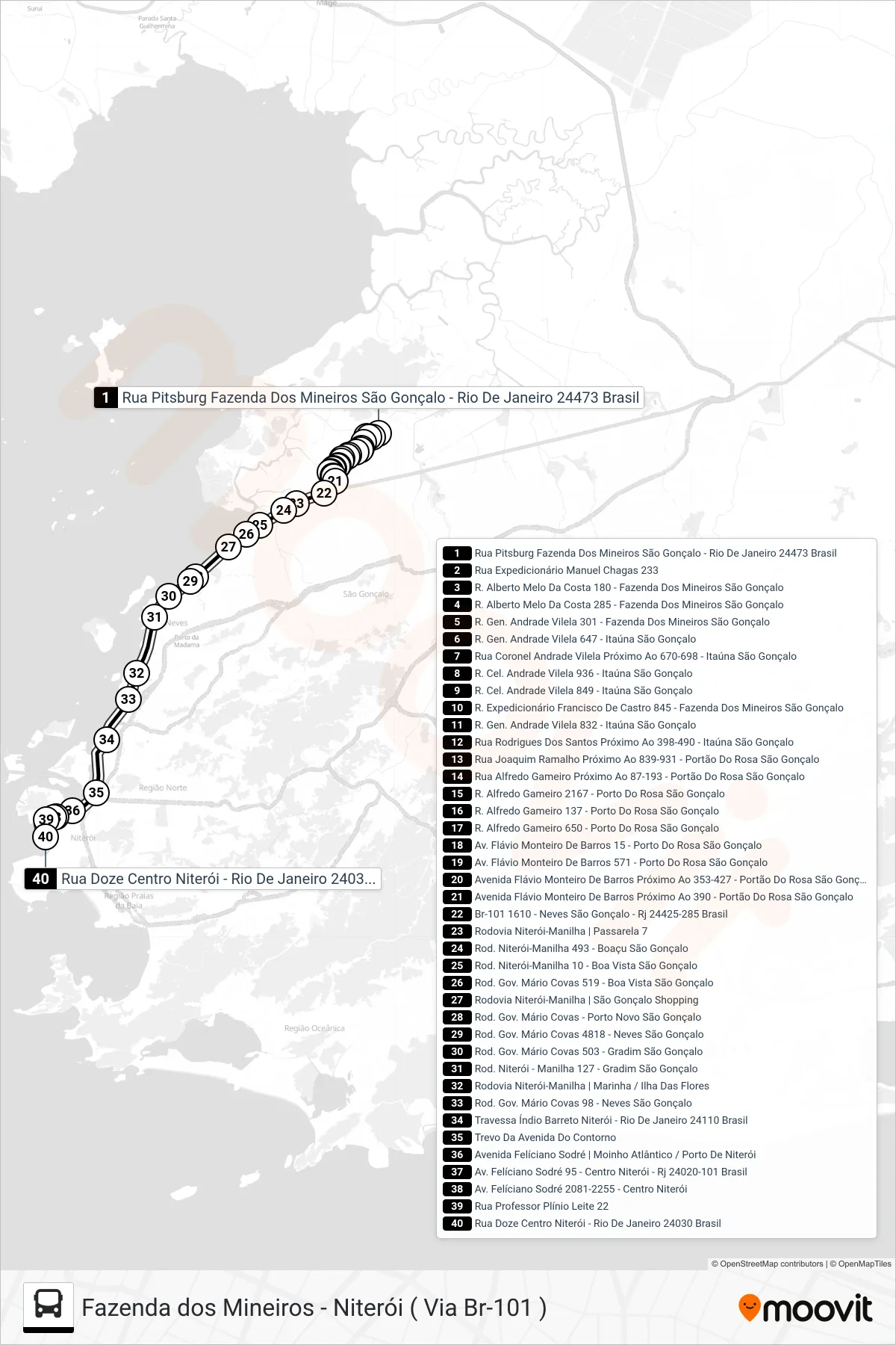 519M bus Line (Fazenda X Niterói) route and stops on a map