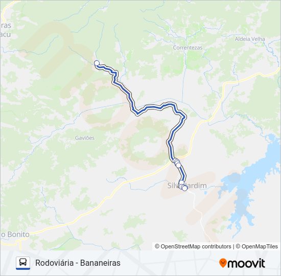 Mapa da linha RODOVIÁRIA - BANANEIRAS de ônibus
