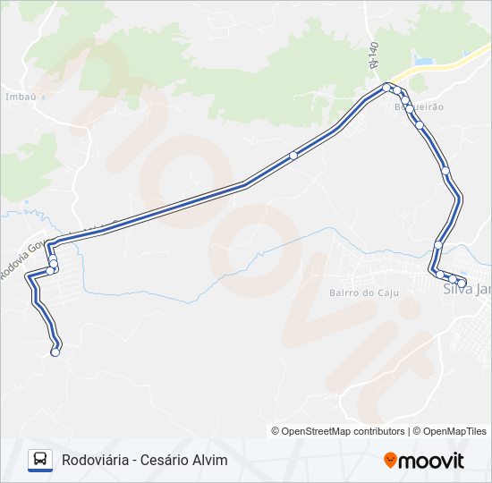 Mapa da linha RODOVIÁRIA - CESÁRIO ALVIM de ônibus