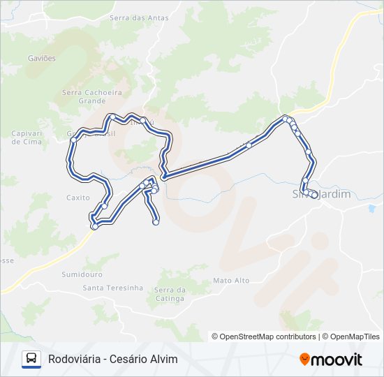 Mapa da linha RODOVIÁRIA - CESÁRIO ALVIM de ônibus