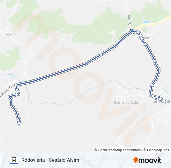 Mapa da linha RODOVIÁRIA - CESÁRIO ALVIM de ônibus