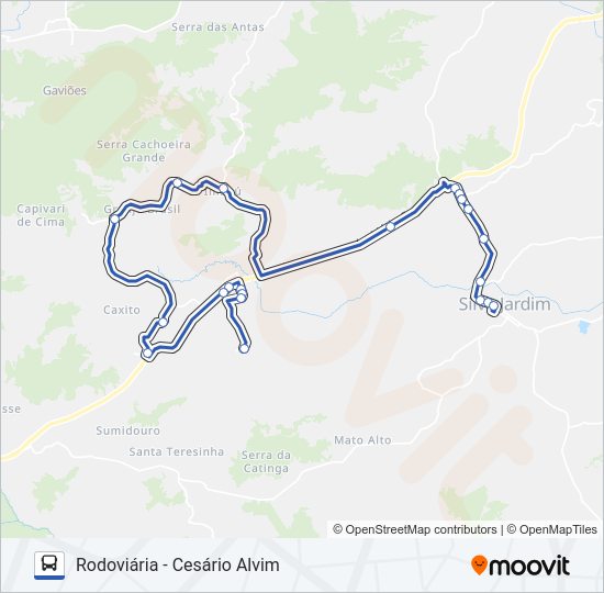 Mapa da linha RODOVIÁRIA - CESÁRIO ALVIM de ônibus