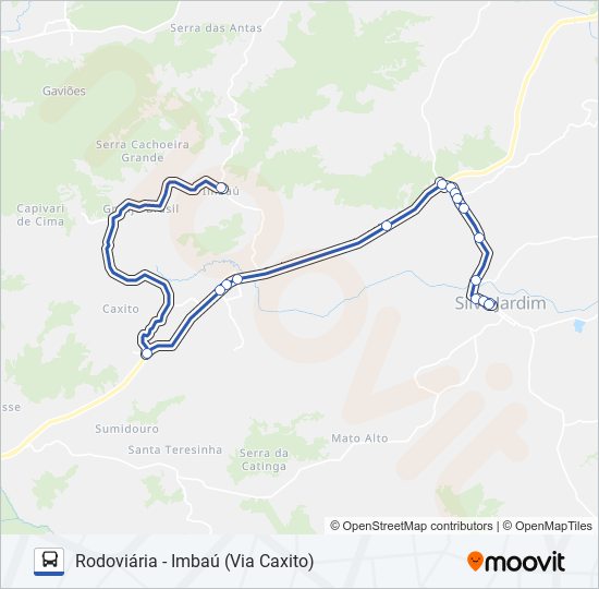 Mapa da linha RODOVIÁRIA - IMBAÚ (VIA CAXITO) de ônibus