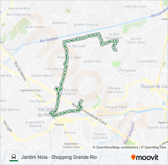 Mapa da linha 7018 de ônibus