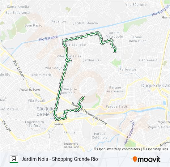 Mapa da linha 7018 de ônibus