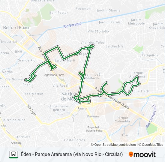 Mapa da linha 7001 de ônibus