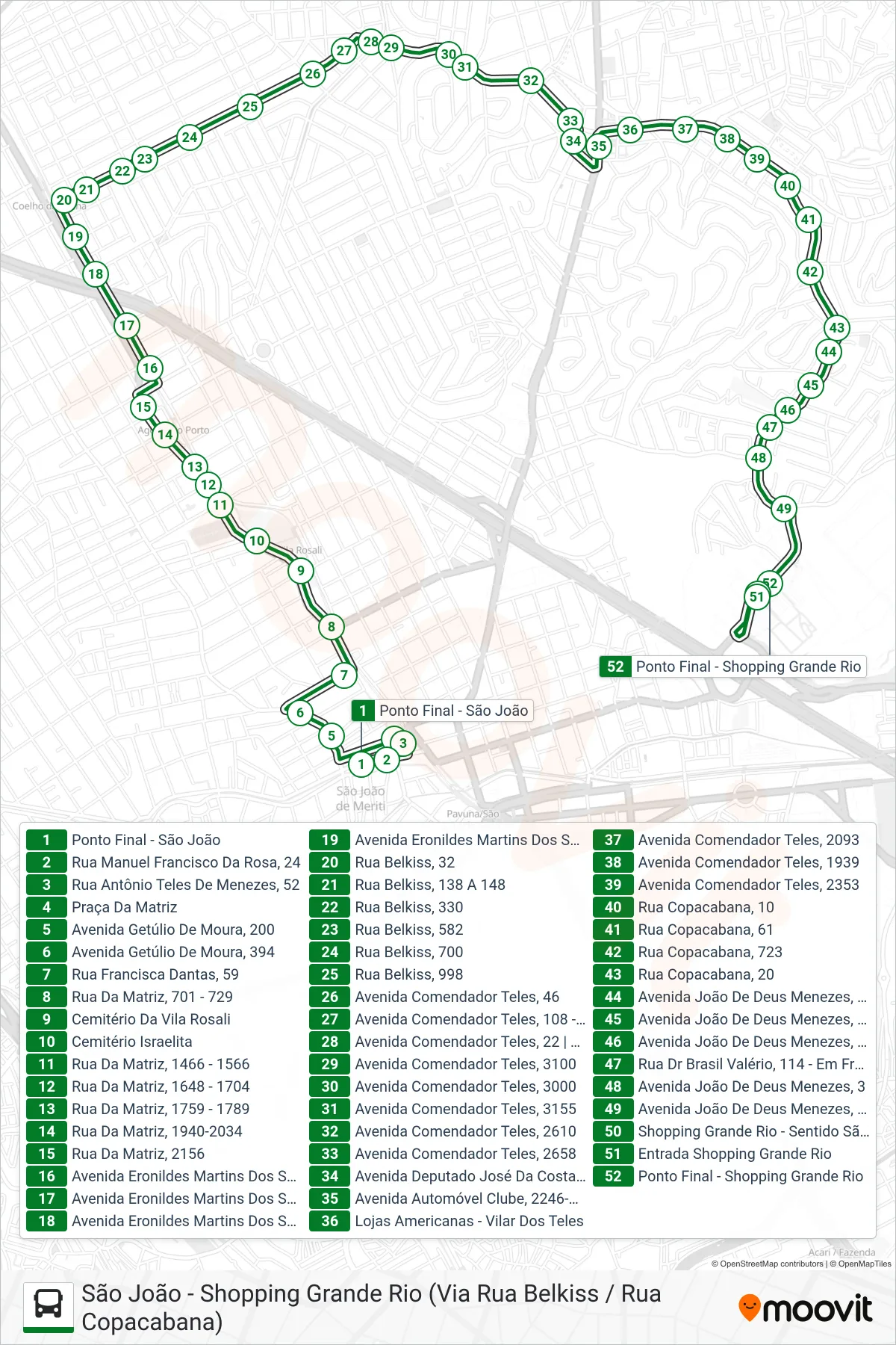 Rota e paradas da linha de ônibus  7002  (Shopping Grande Rio) no mapa