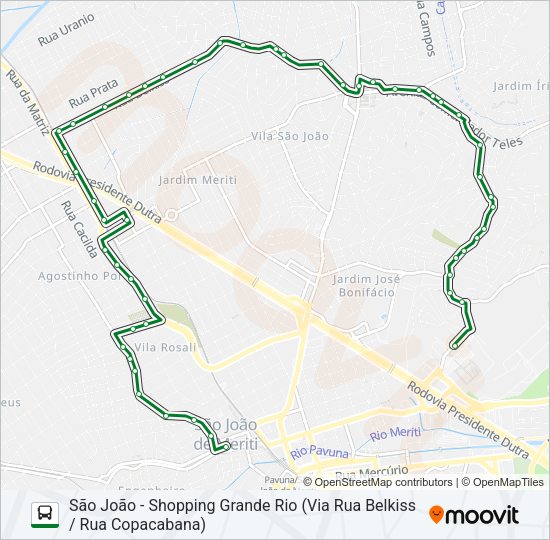 Mapa da linha 7002 de ônibus