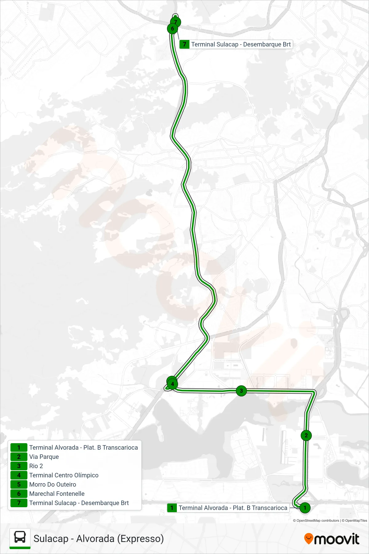 Rota e paradas da linha de ônibus  53  (Sulacap (Expresso)) no mapa