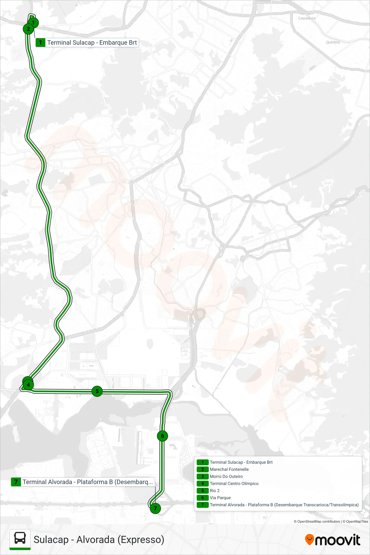 Rota e paradas da linha de ônibus 53 (Alvorada (Expresso)) no mapa