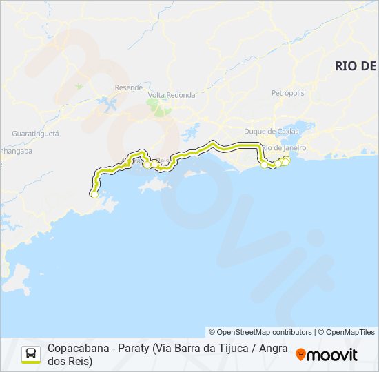 Mapa da linha COPACABANA - PARATY (VIA BARRA DA TIJUCA / ANGRA DOS REIS) de ônibus