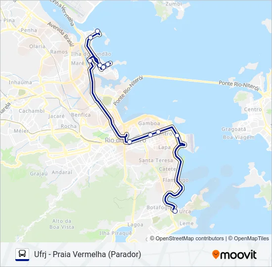 UFRJ - PRAIA VERMELHA (PARADOR) Bus Line Map