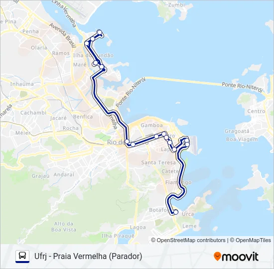 UFRJ - PRAIA VERMELHA (PARADOR) Bus Line Map