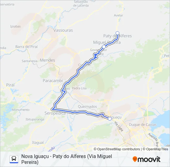 NOVA IGUAÇU - PATY DO ALFERES (VIA MIGUEL PEREIRA) Bus Line Map