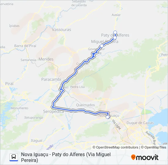NOVA IGUAÇU - PATY DO ALFERES (VIA MIGUEL PEREIRA) Bus Line Map