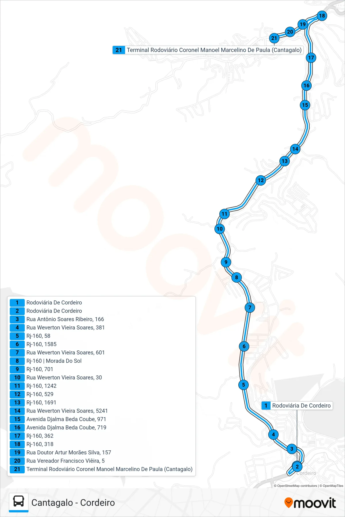 S100 bus Line (Cantagalo) route and stops on a map