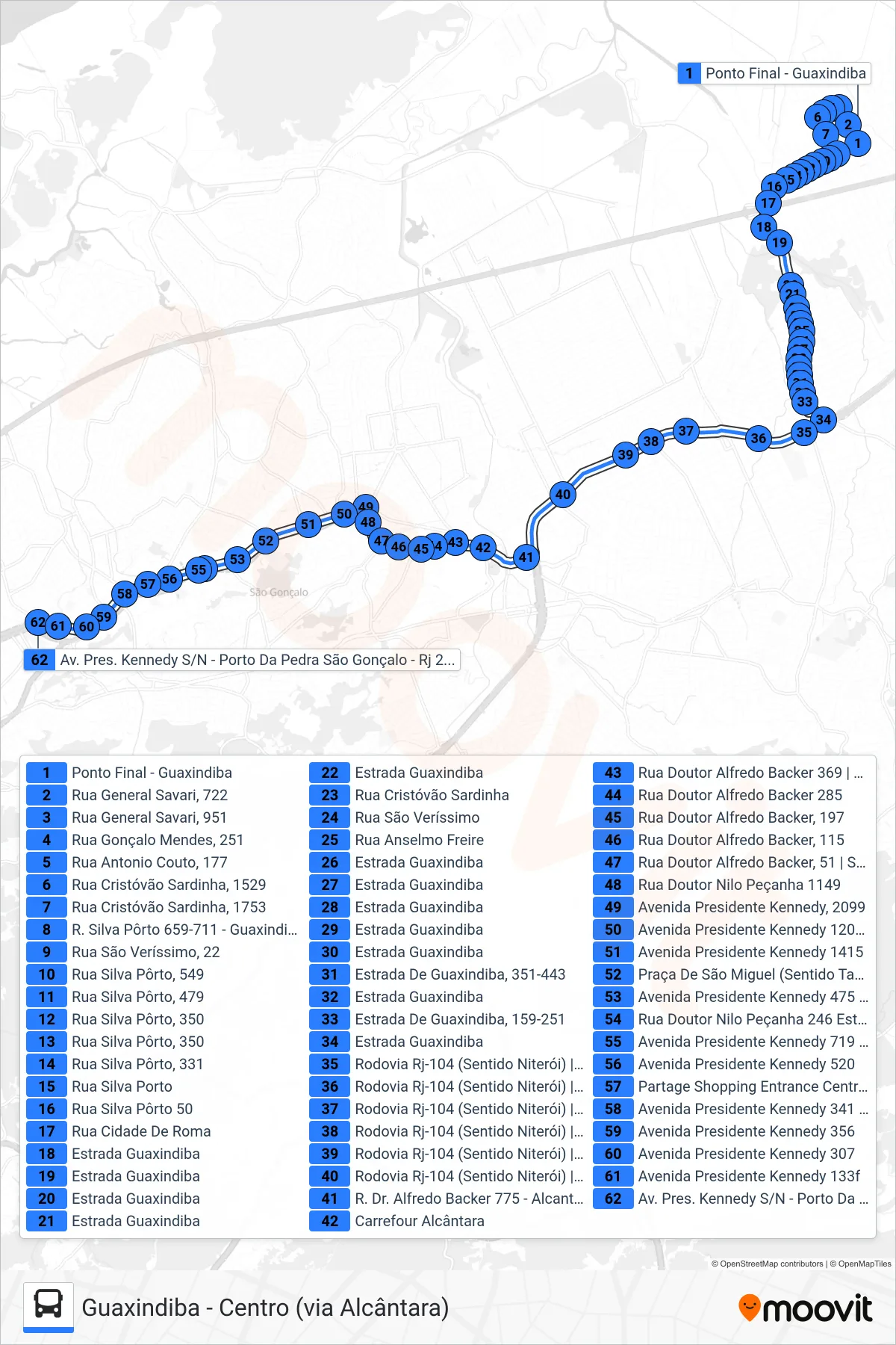Rota e paradas da linha de ônibus 07 (Centro) no mapa