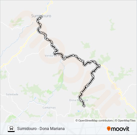 Mapa da linha SUMIDOURO - DONA MARIANA de ônibus