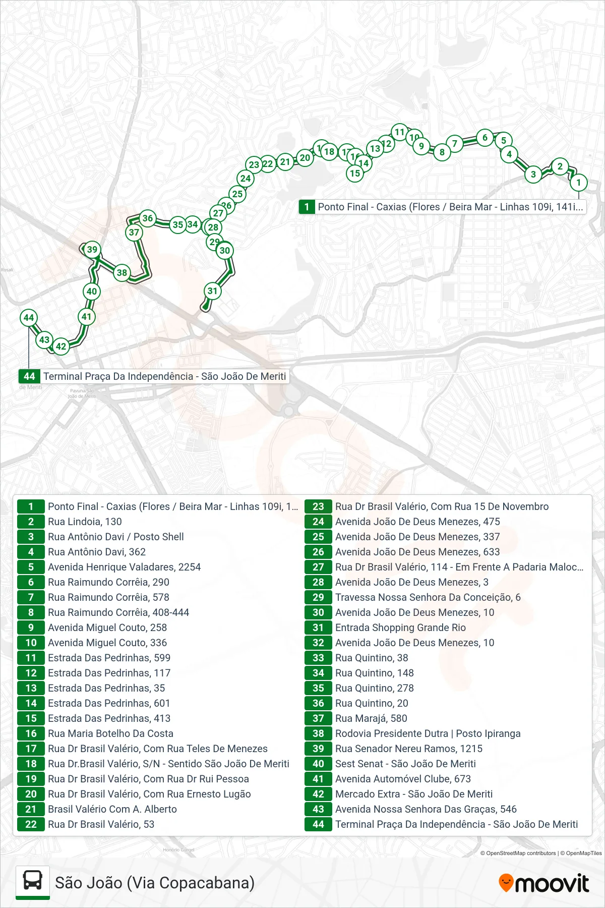 141I bus Line (São João (Via Copacabana)) route and stops on a map