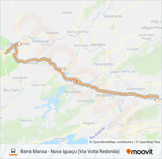 BARRA MANSA - NOVA IGUAÇU (VIA VOLTA REDONDA) Bus Line Map
