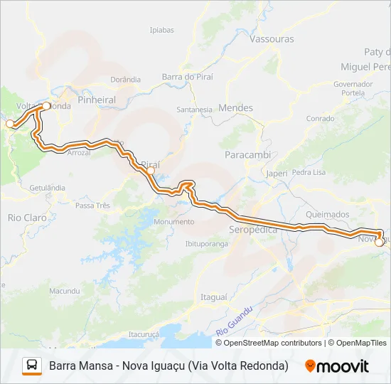 BARRA MANSA - NOVA IGUAÇU (VIA VOLTA REDONDA) Bus Line Map