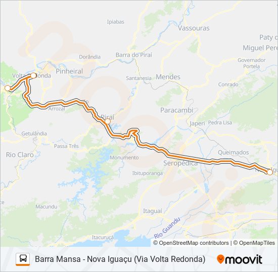 Mapa da linha BARRA MANSA - NOVA IGUAÇU (VIA VOLTA REDONDA) de ônibus