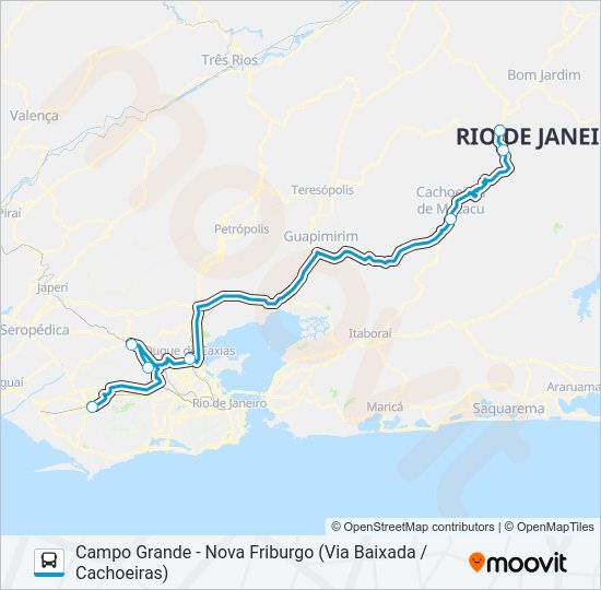 Mapa de CAMPO GRANDE - NOVA FRIBURGO (VIA BAIXADA / CACHOEIRAS) de autobús