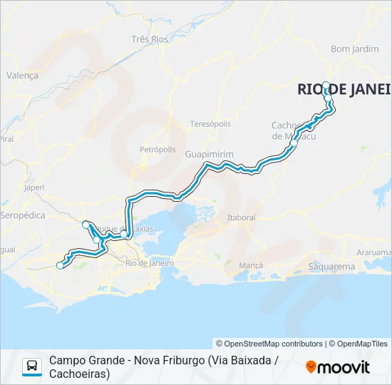 CAMPO GRANDE - NOVA FRIBURGO (VIA BAIXADA / CACHOEIRAS) Bus Line Map