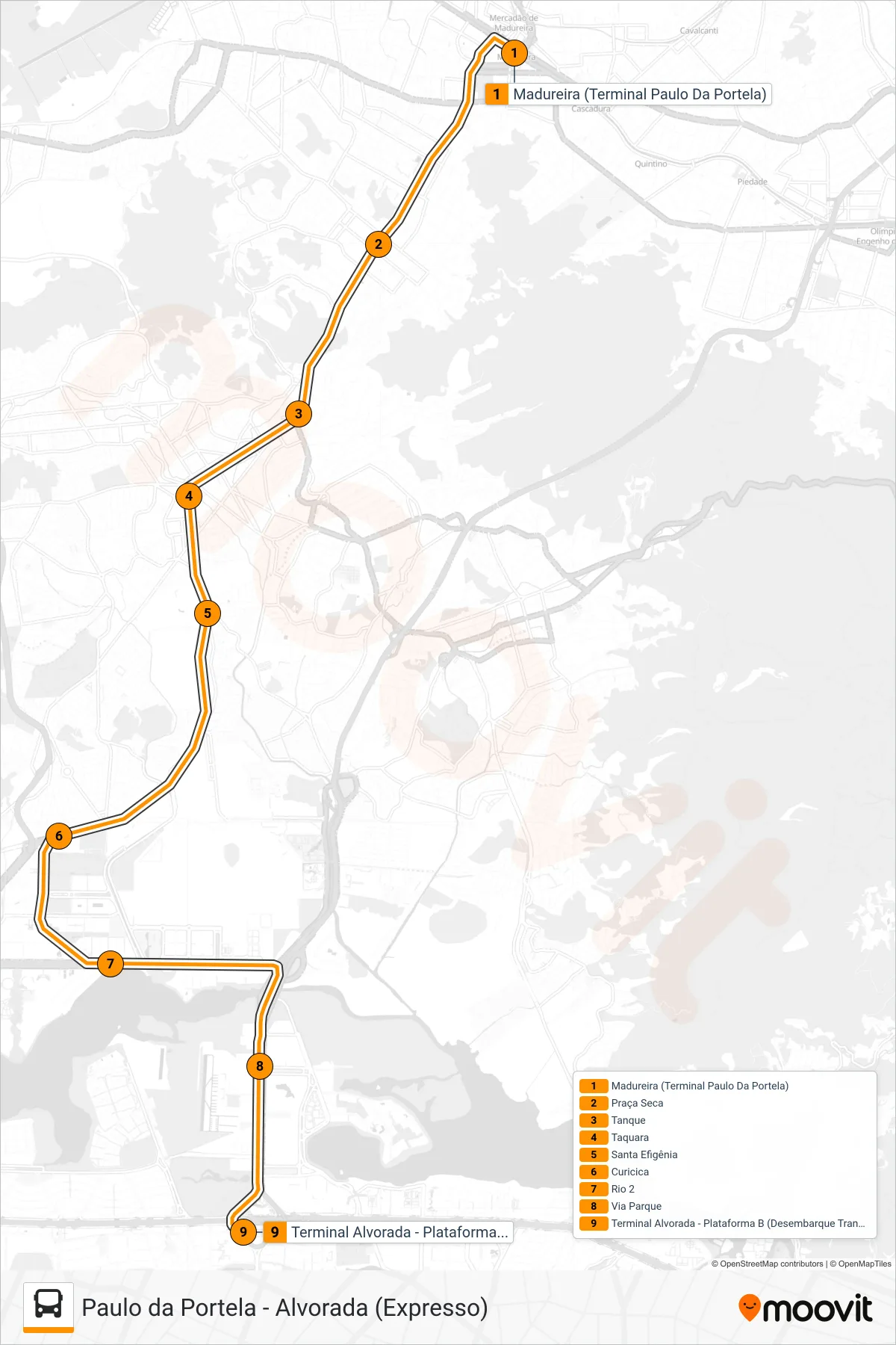 Rota e paradas da linha de ônibus 40 (Alvorada (Expresso)) no mapa