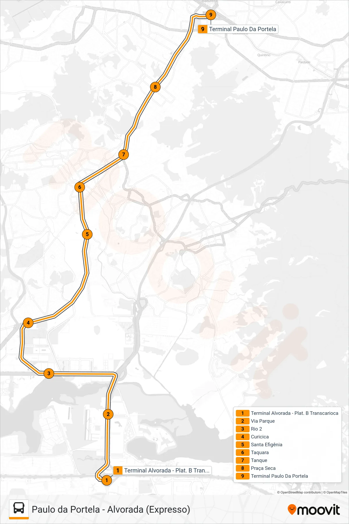Rota e paradas da linha de ônibus 40 (Paulo Da Portela (Expresso)) no mapa