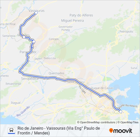 RIO DE JANEIRO - VASSOURAS (VIA ENG° PAULO DE FRONTIN / MENDES) bus Line Map
