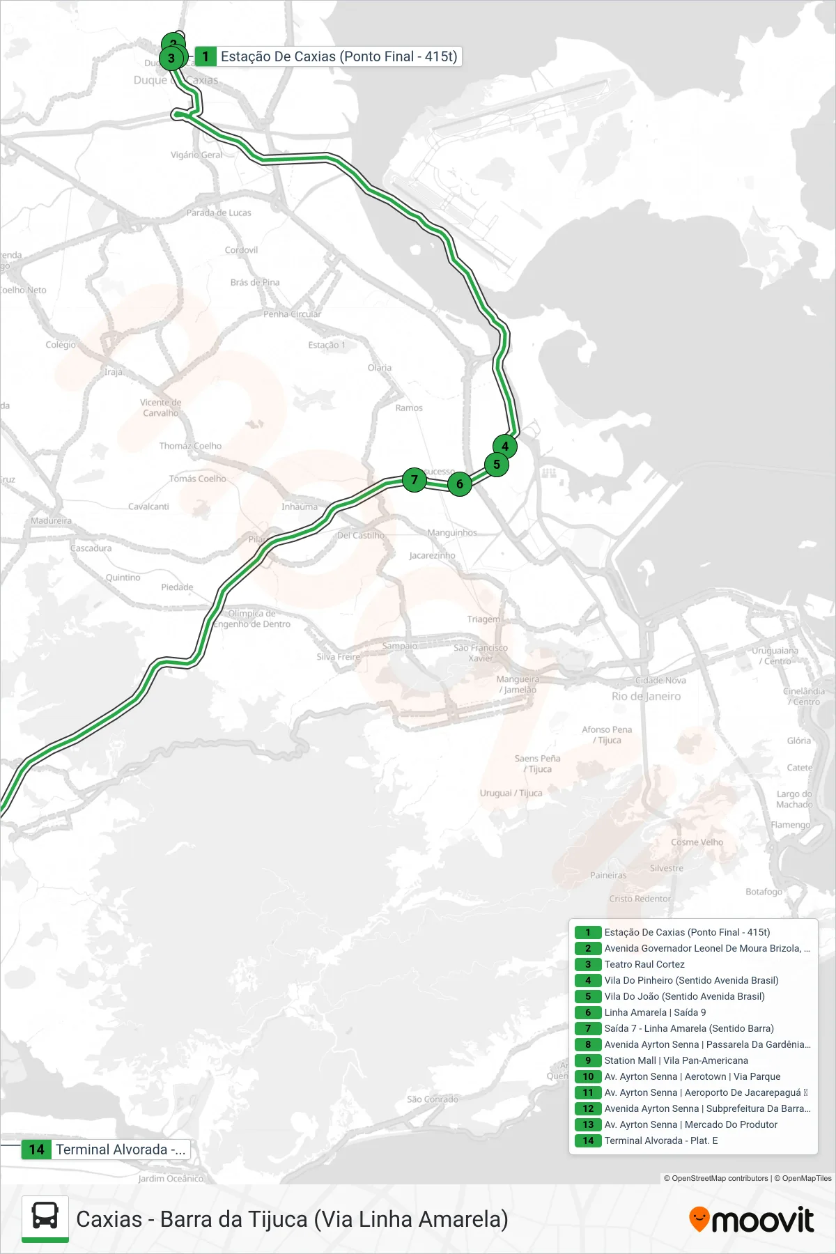 415T bus Line (Barra Da Tijuca (Rápido)) route and stops on a map