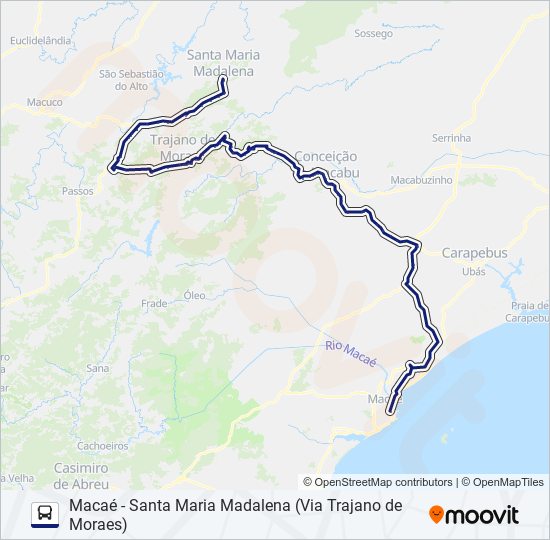 Mapa da linha B155 de ônibus