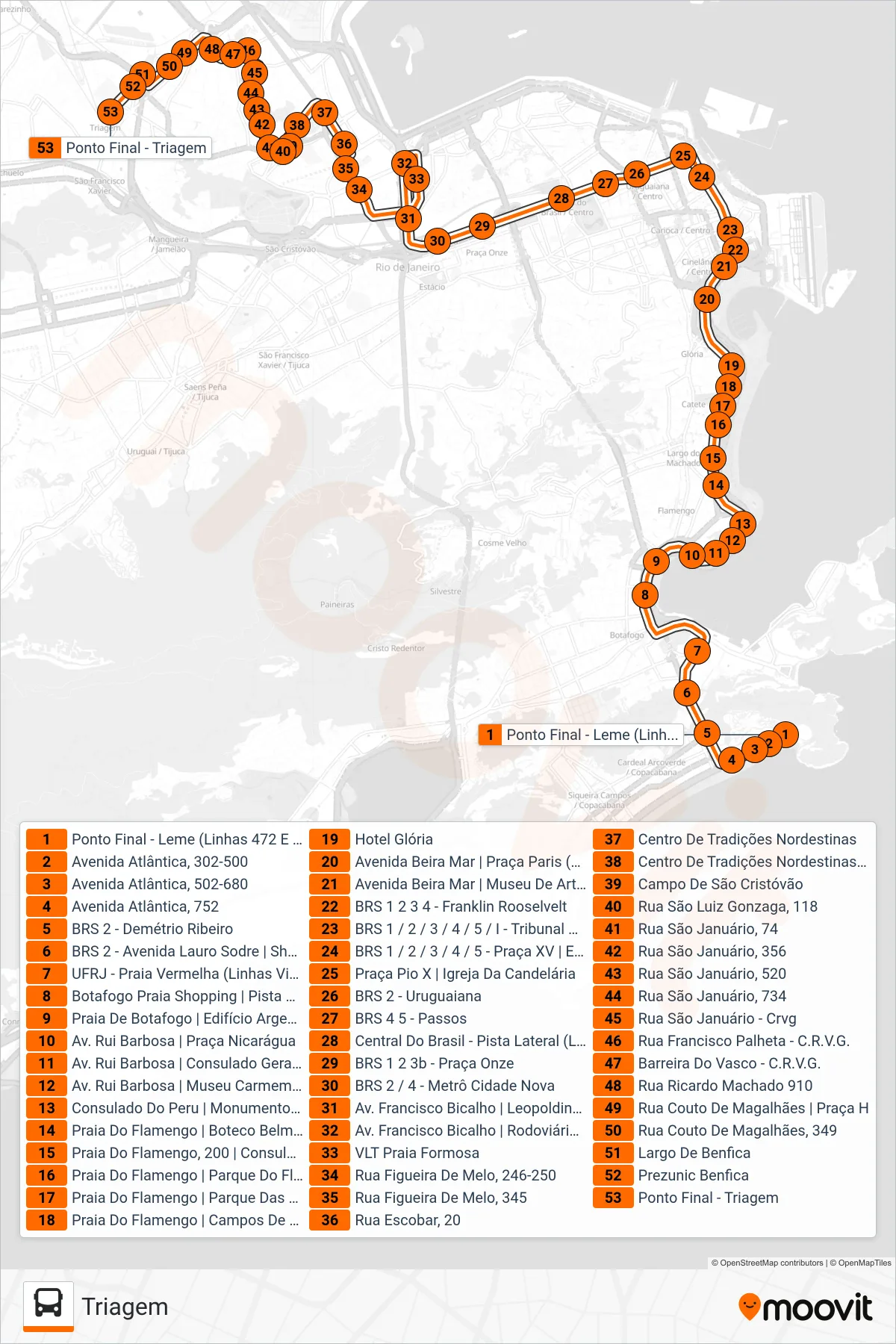 Rota e paradas da linha de ônibus 472 (Triagem) no mapa