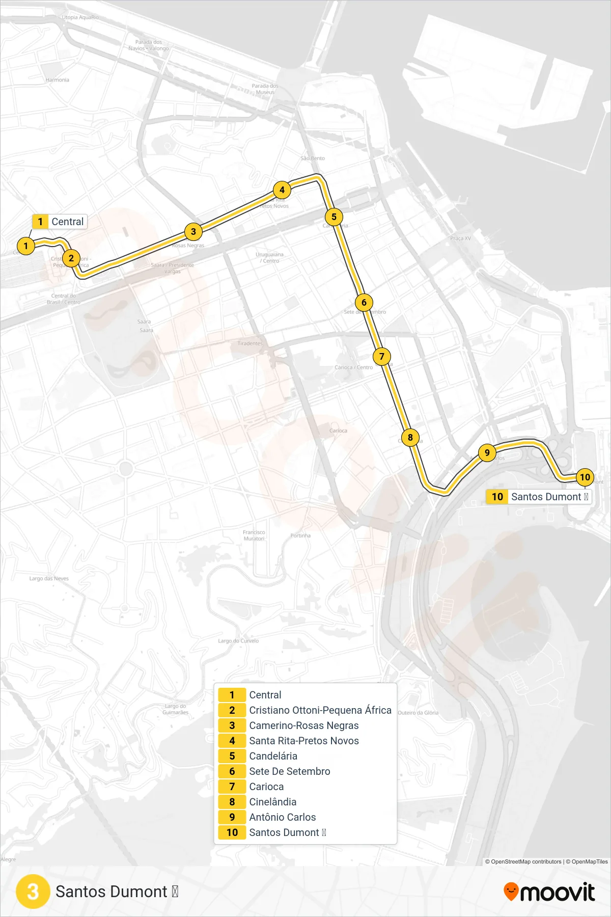 L3 light rail Line (Santos Dumont ✈) route and stops on a map