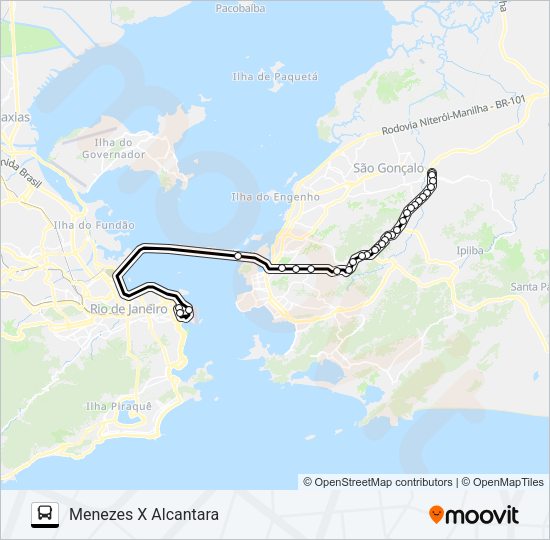 Mapa da linha 2721D de ônibus