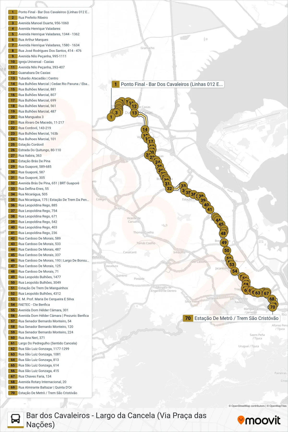 Rota e paradas da linha de ônibus 486L (Largo Da Cancela) no mapa