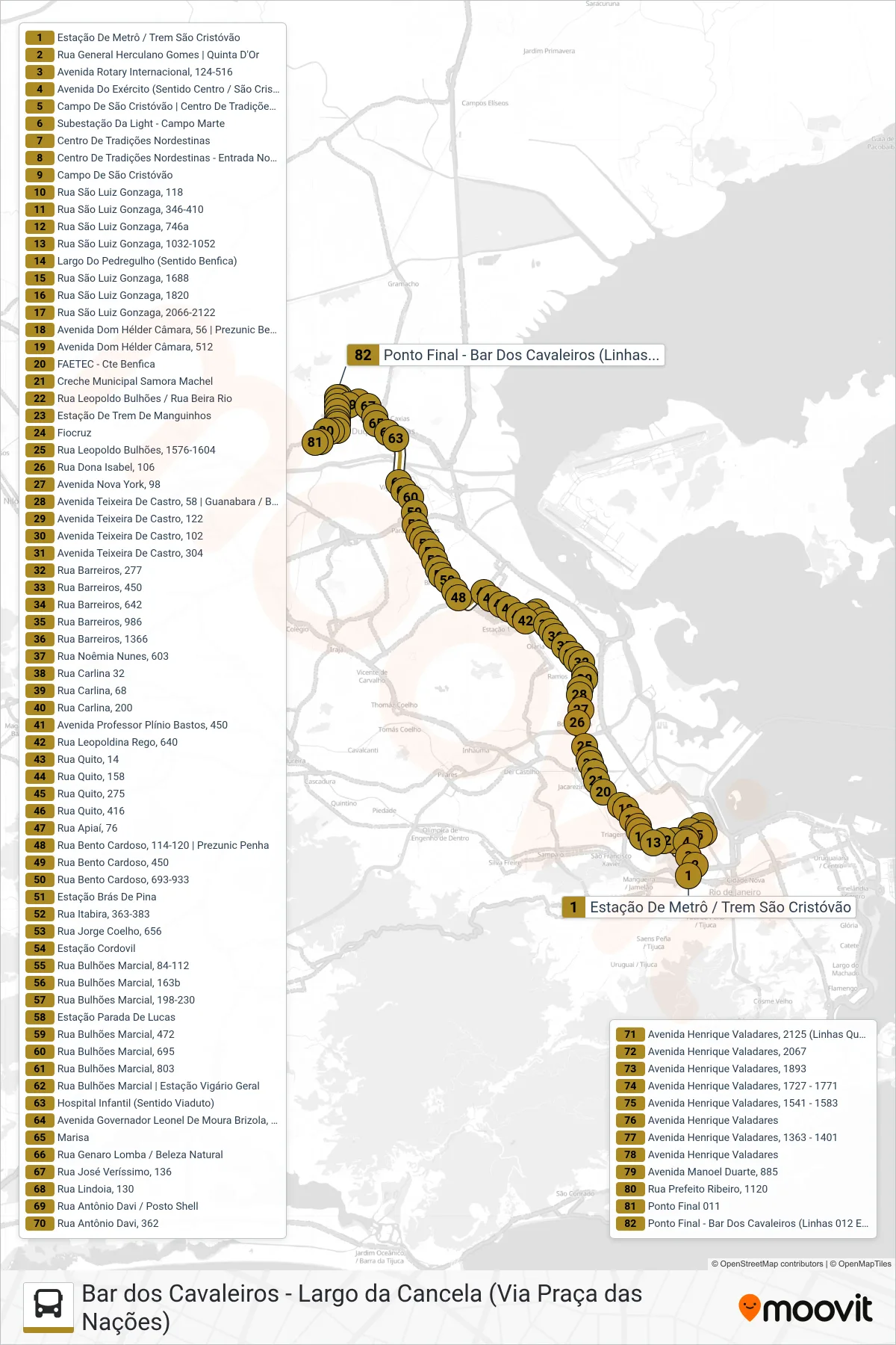 Rota e paradas da linha de ônibus 486L (Bar Dos Cavaleiros) no mapa