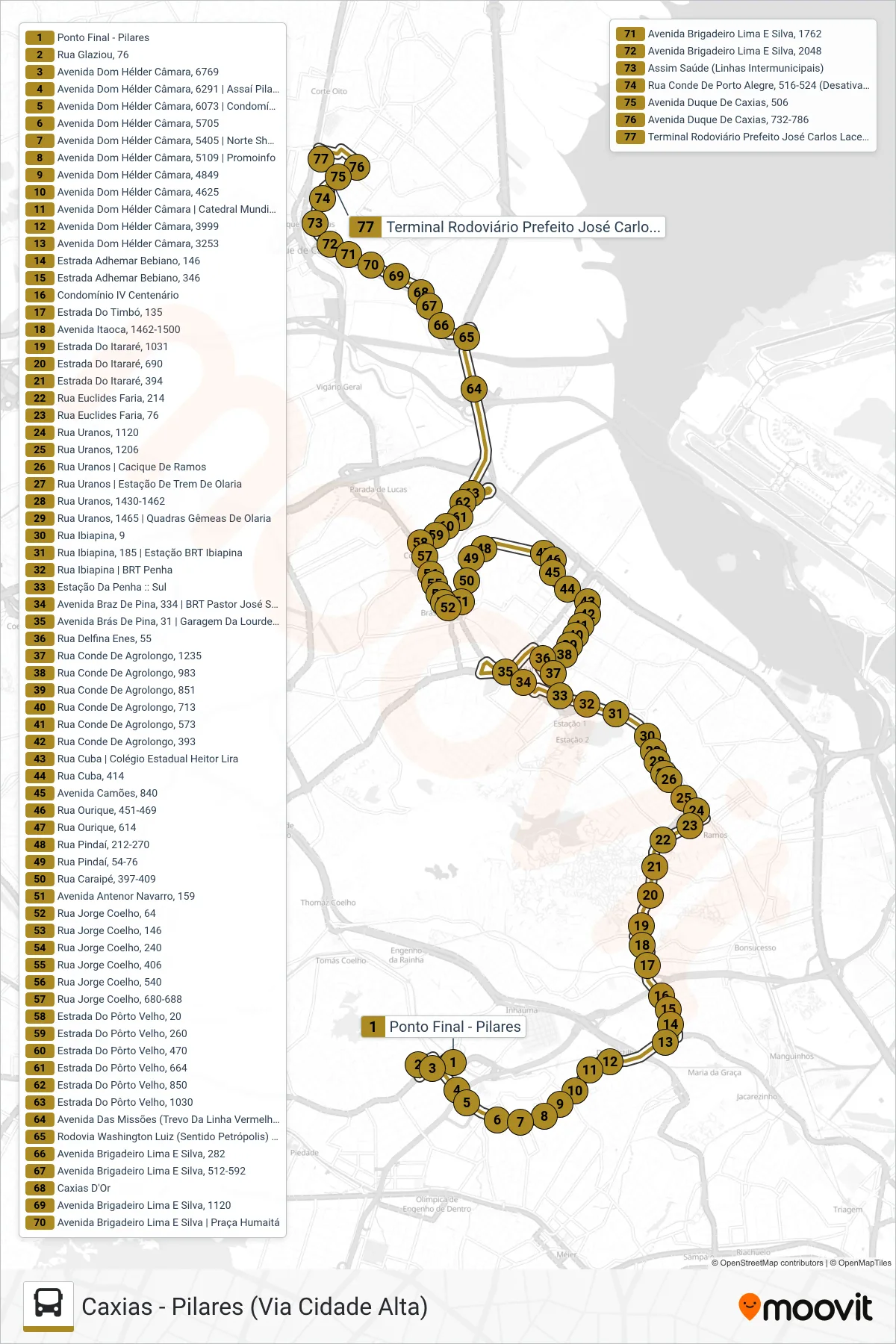 494L bus Line (Caxias) route and stops on a map