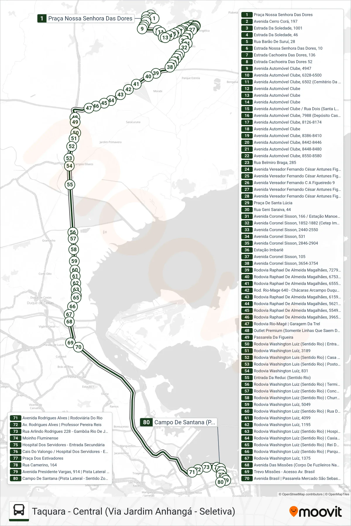 2470C (EXECUTIVO) bus Line (Central) route and stops on a map