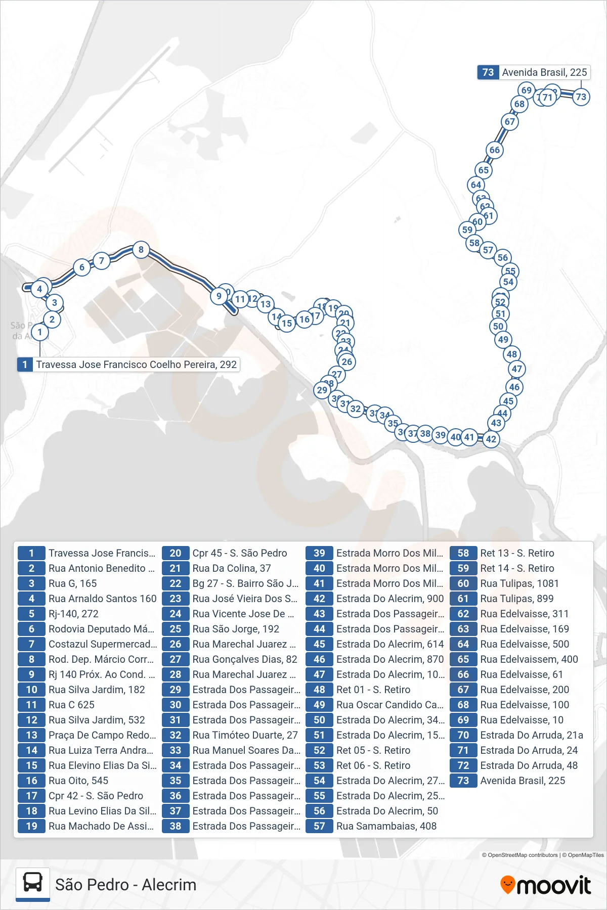 Rota e paradas da linha de ônibus 504 (Alecrim (Via Colinas)) no mapa