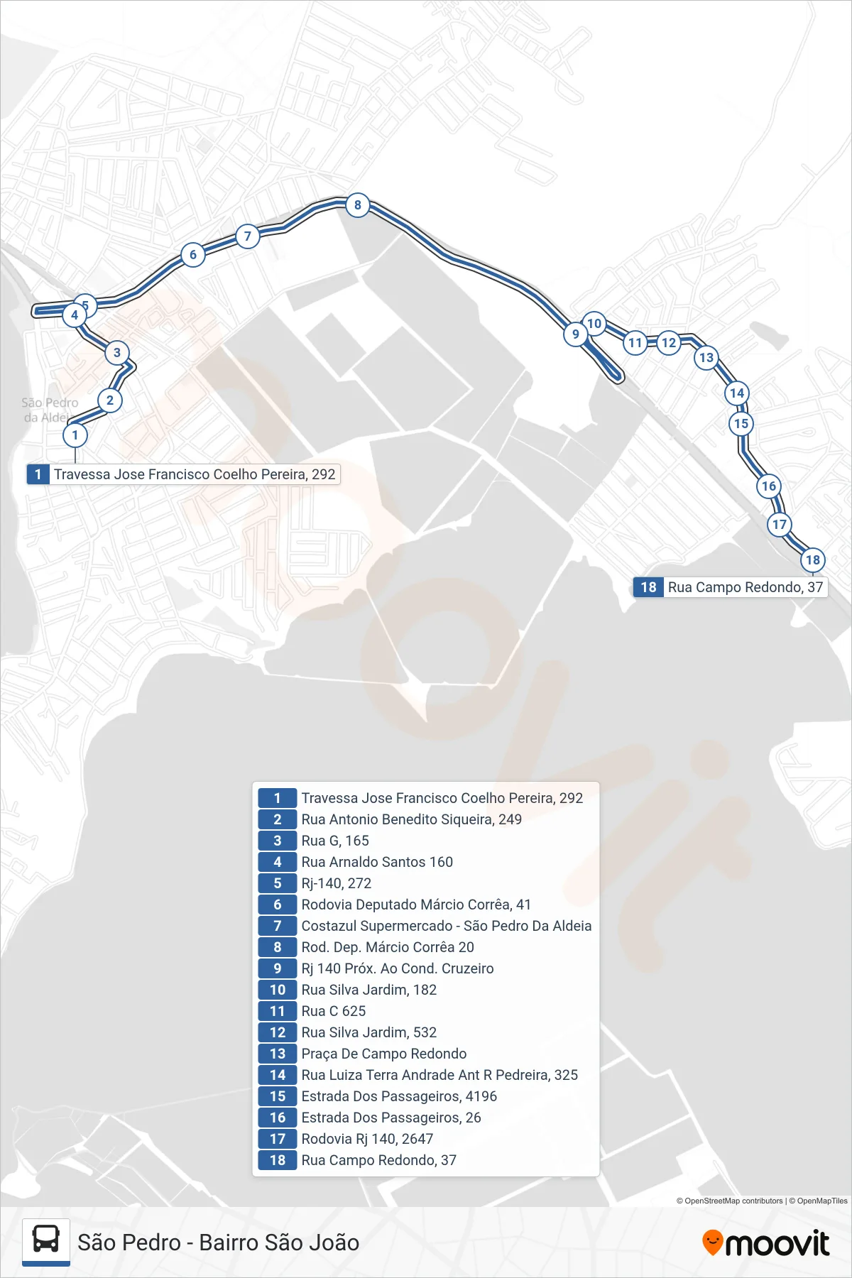 508 bus Line (São João) route and stops on a map
